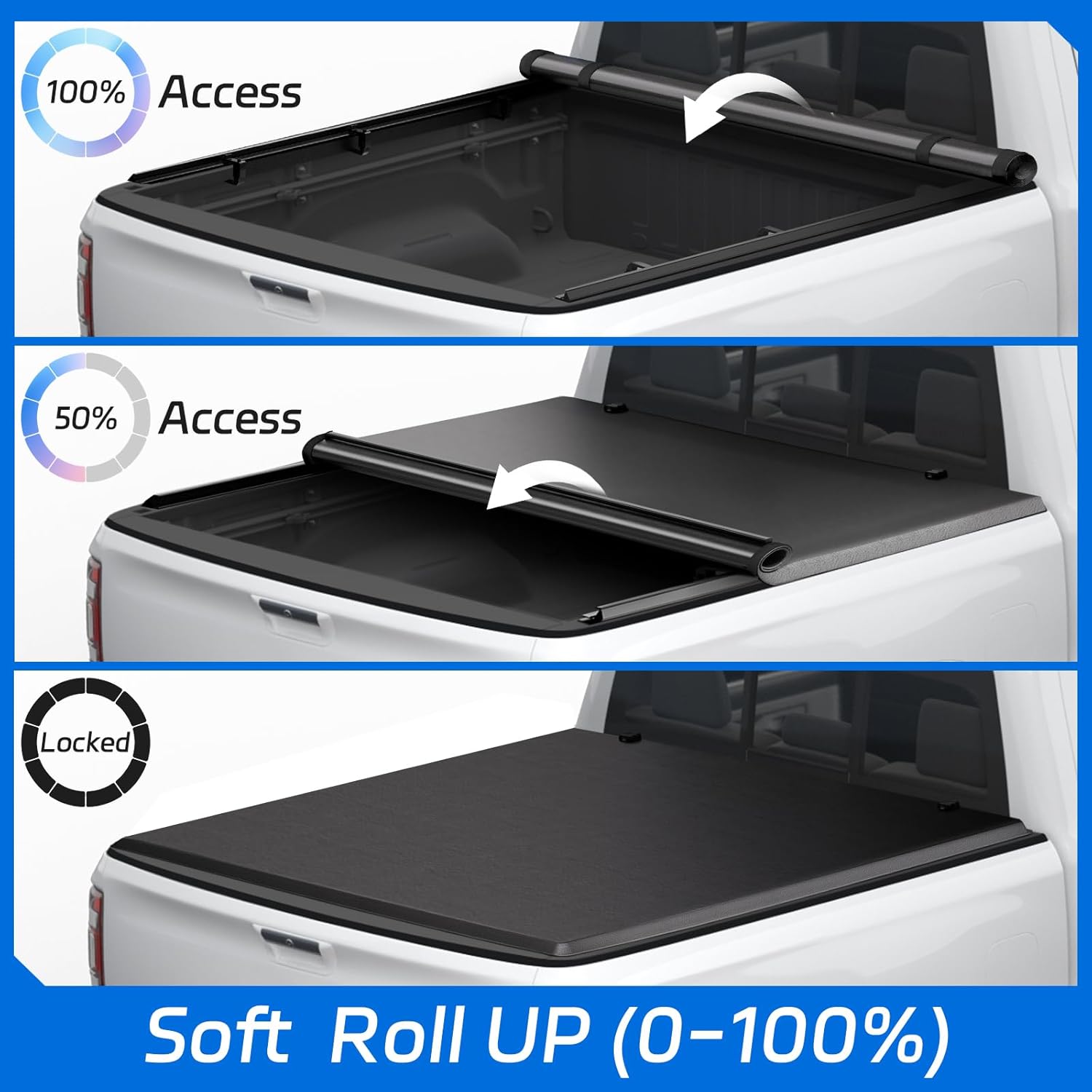 PZ Soft Roll-up Truck Bed Tonneau Cover Compatible with 2007-2021 Toyota Tundra 6.5ft (78.7") Bed (Excl. Trail Edition)