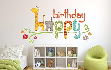 Wallstick Happy Birthday with Animals Wall Sticker (Vinyl, 49 cm x 4 cm x 4 cm) (72-157)