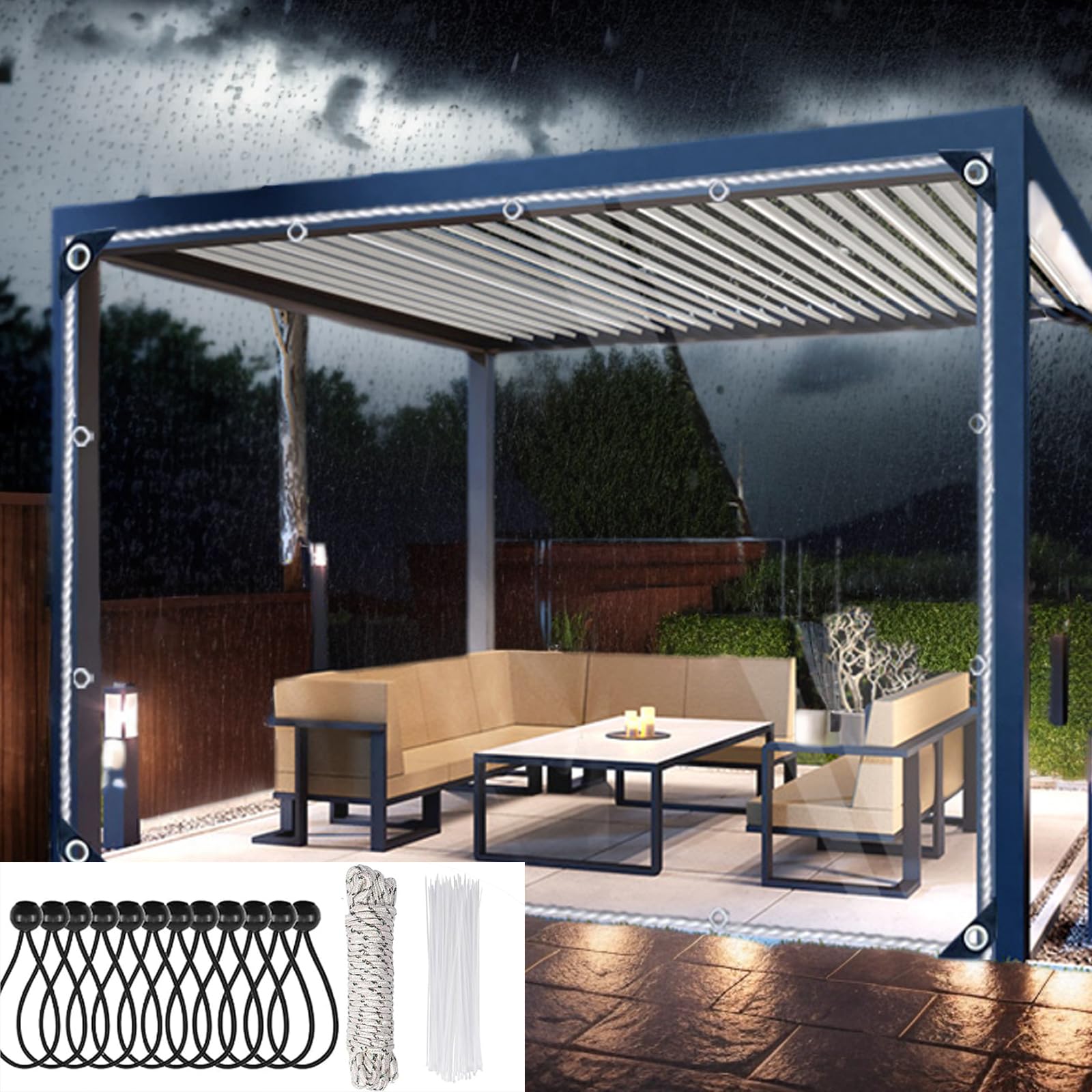 TOPCHANCE Abdeckplane Wasserdicht,420g/M² Transparent 4X6M Allzweckplane Für Schutz Gewebeplane Mit Ösen Wasserdicht,Reißfest Anwendbar Auf Poolplane Holzplane Gartenmöbel Auto Boot(4x6m)