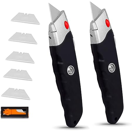 Internet's Best Premium Utility Knife - Set of 2 - Retractable Razor Knife Set - Box Cutter