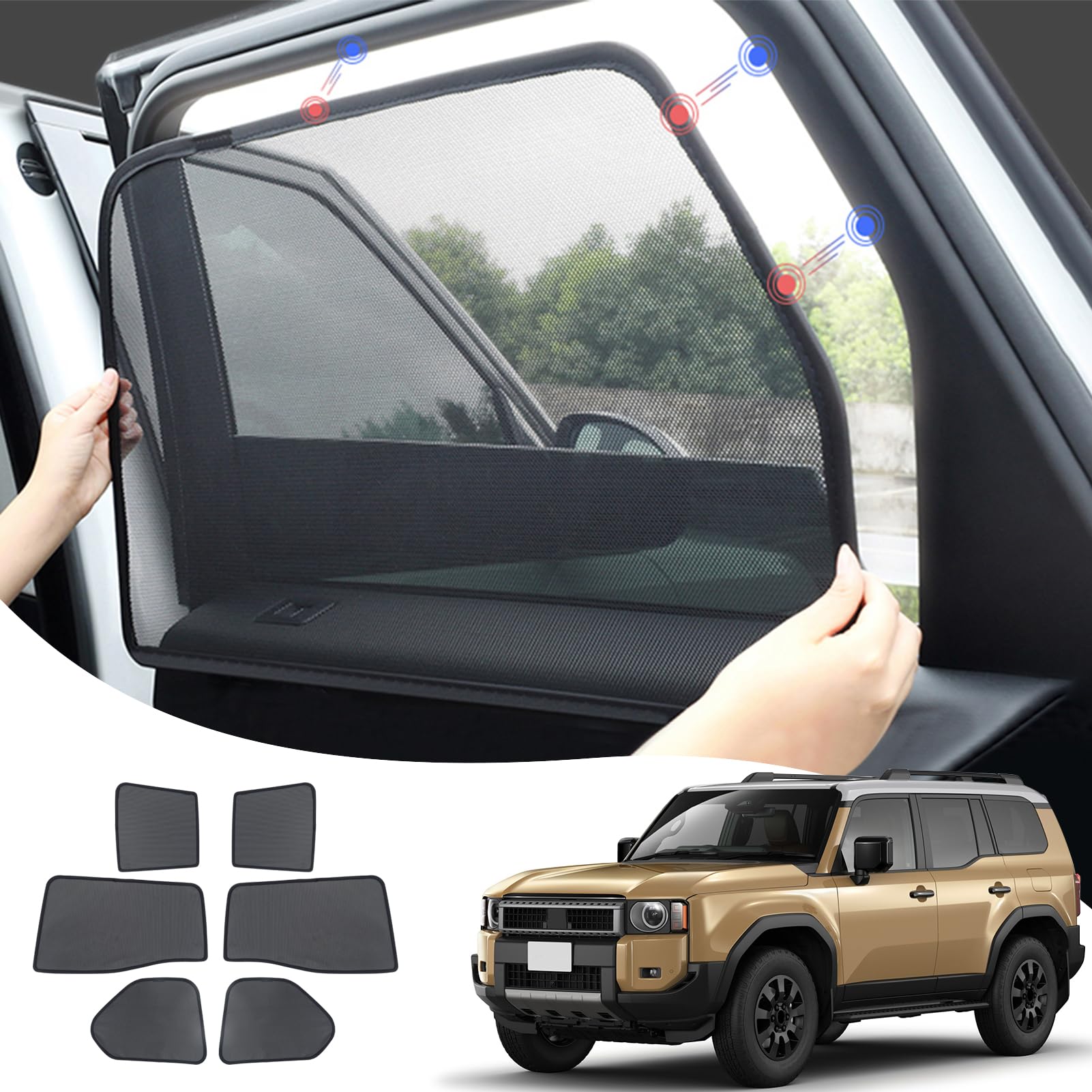 Car Window Sun Visor Car Side Window Breathable Mesh for 2024 2025 Toyota Land Cruiser 250 1958 Prado Lc250 J250 Interior Decoration Accessories Modification