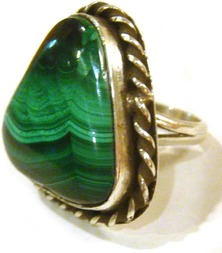 TAXCO Mexico .925 Sterling Silver Malachite Ring Size 9