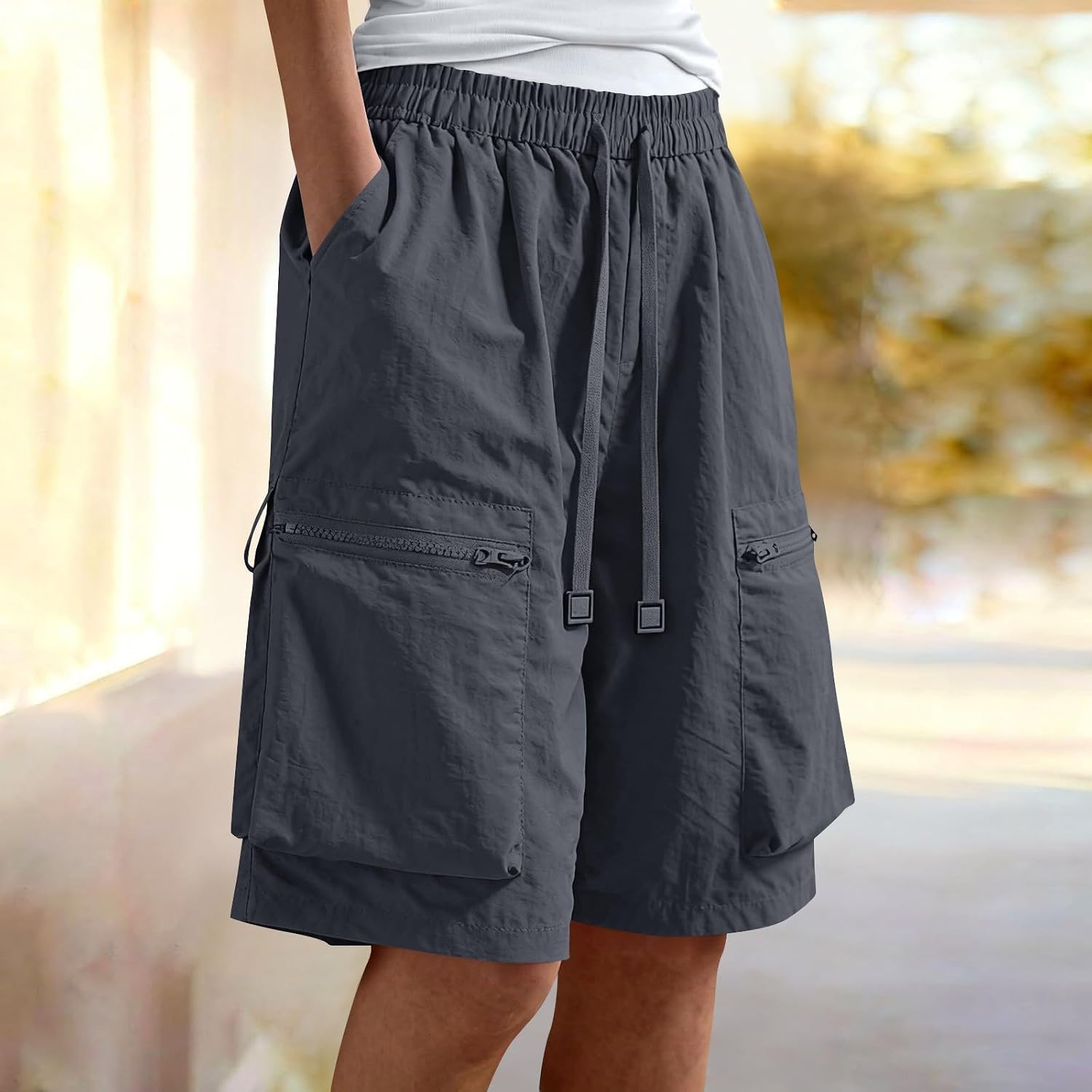 Women's Hiking Cargo Shorts Drawstring Quick Dry Lightweight Athletic Outdoor Summer Bermuda Shorts with Pockets