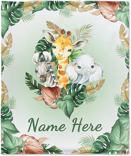 Miniatura 40 de Manta personalizada con diseño de jirafa y elefante, manta de franela suave, acogedora y ligera con nombre para sofá, cama, sofá, regalo, unisex