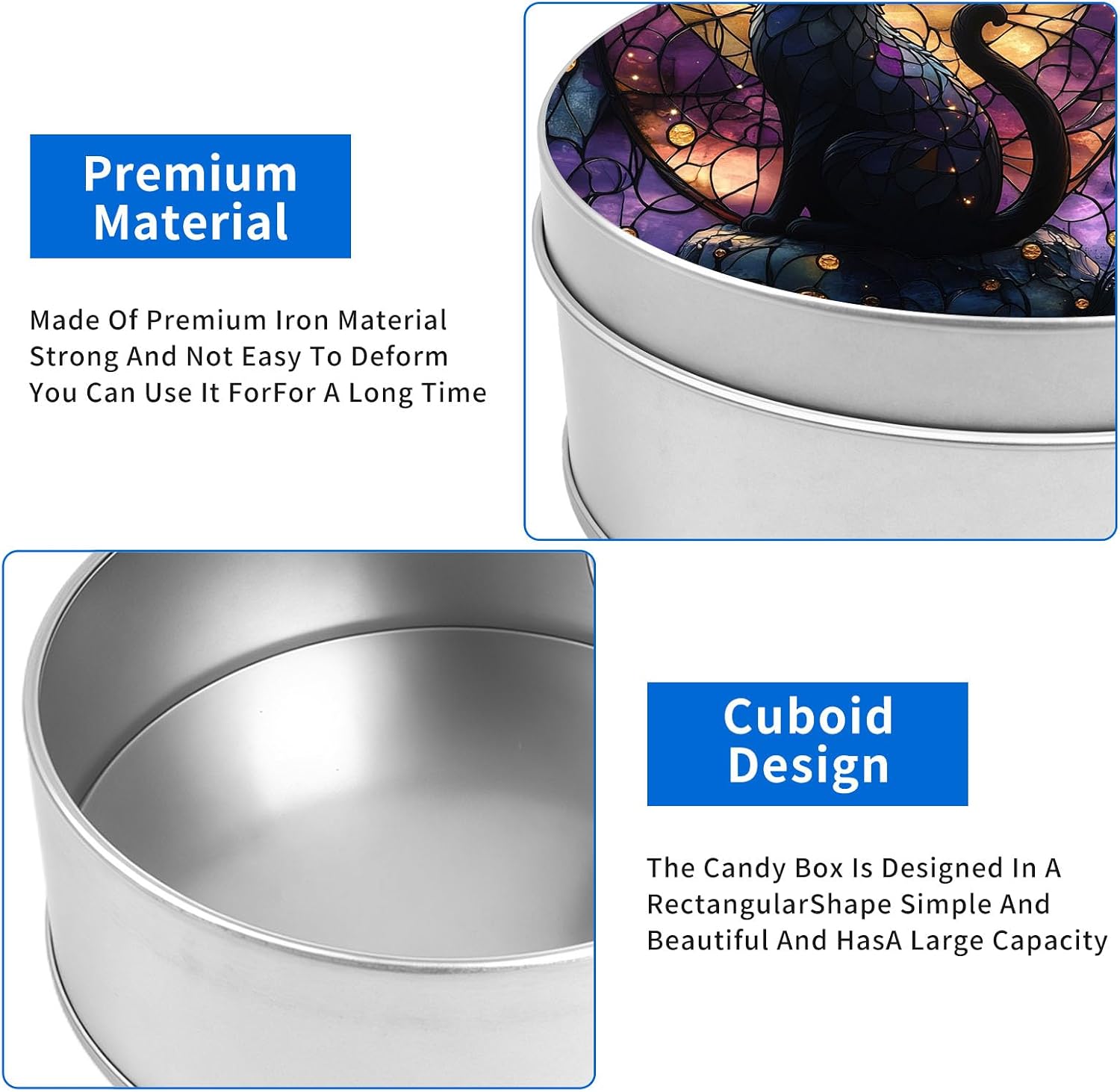 Metal Storage Tin with Lid, 3.5 x 3.5 x 2.4 Inches,Mystic Moon Cat image 3