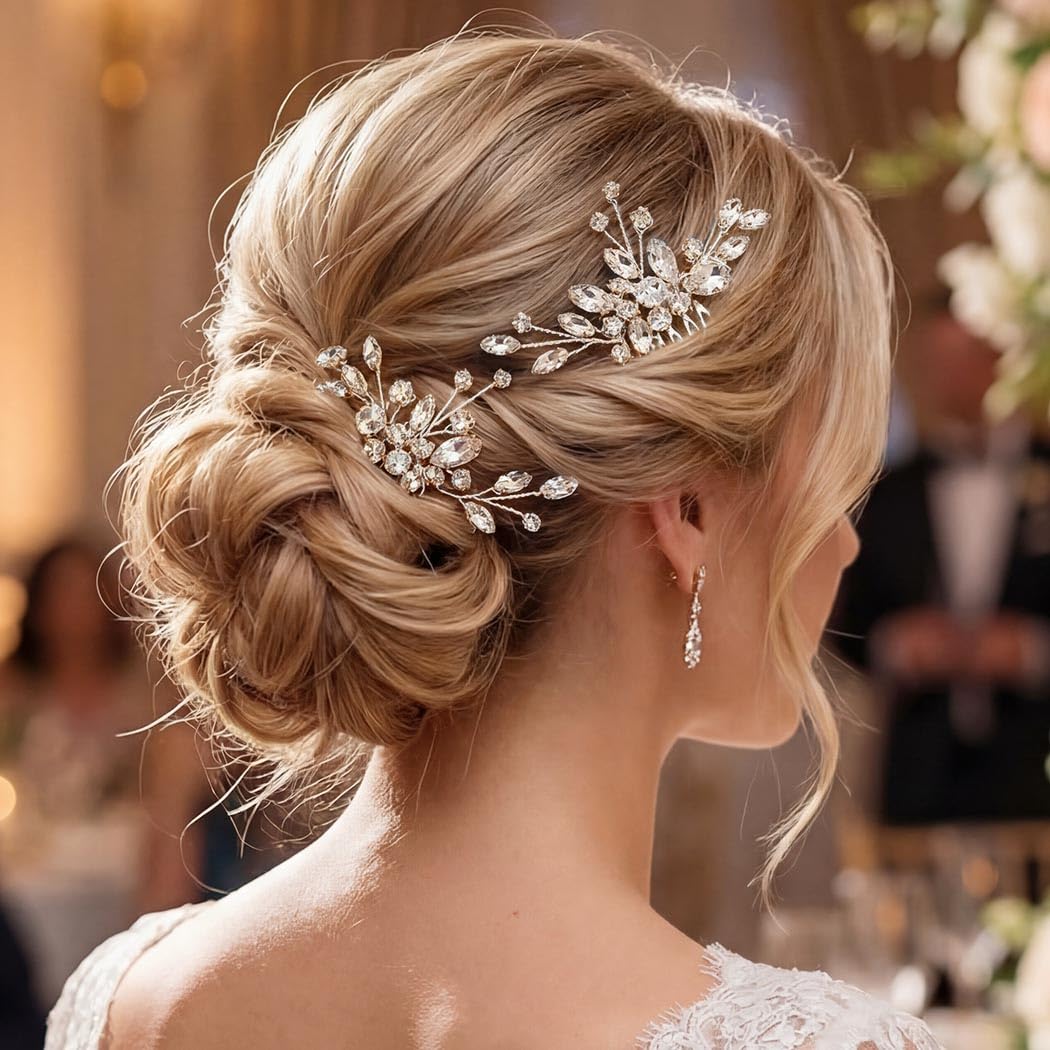 Unicra Bride Silver Wedding Hair Comb Rhinestone Bridal Headpiece Sparkly Crystal Hair Accessorie for Women and Girls (A-Silver)