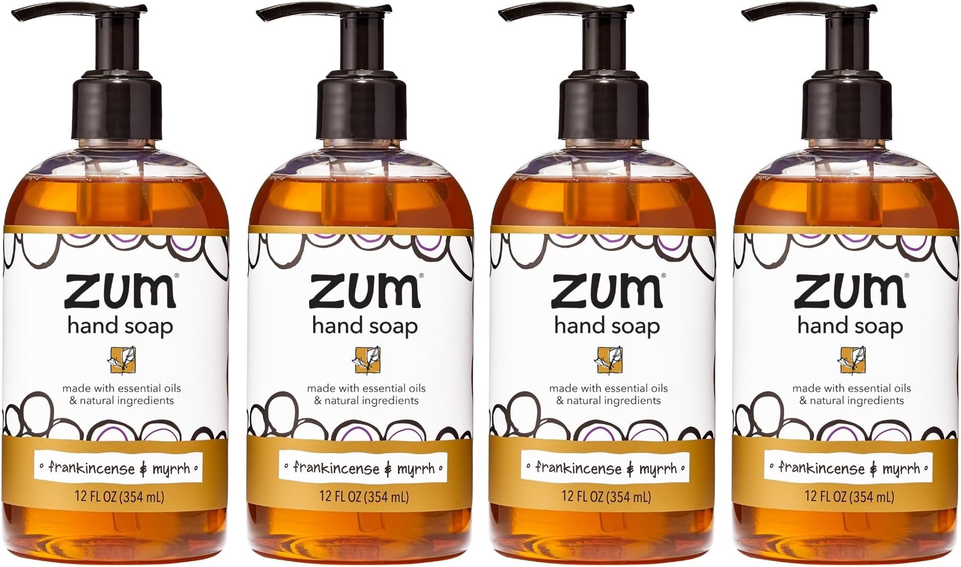 Zum Indigo Wild Hand Soap - Natural Liquid - Perfect Bathroom & Kitchen Hand Soap - Frankincense & Myrrh Scent - 12 oz (4 Pack)