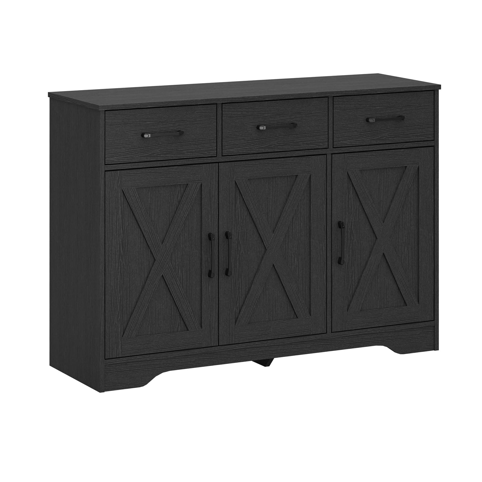 Panana Wooden Sideboard 3 Drawers 3 Doors Entryway Dining Room Console Living Room Storage Farmhouse Sideboard Cabinet (Black)