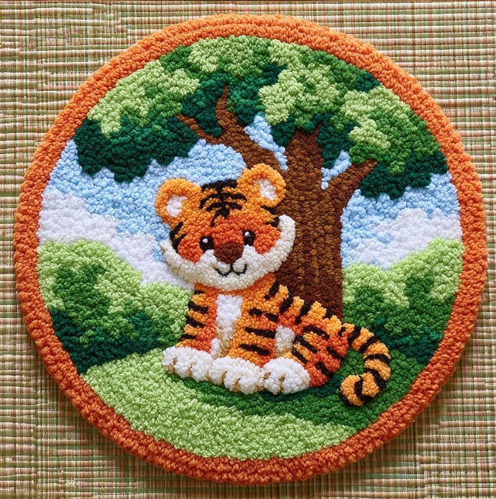 Latch Hook Kits For And Adults, Tiger Under The Tree 20X20Inch (50X50Cm) Diy Latch Hook Rug Kit, Cross Stitch Rug Making Kit, Carpet Making Crochet Kits Embroidery Kits Needlework Crafts Fo