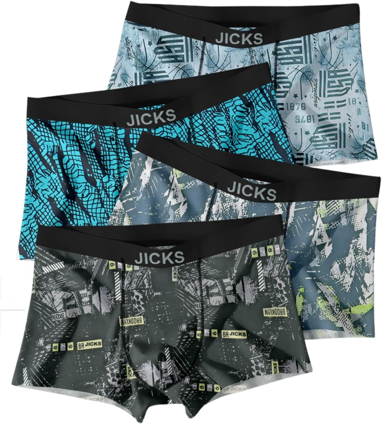 Men's Extra Thin Elastic Underwear Long Comfortable Breathable Comfort Boxer Brief Imported Material All Over Printed Design Multicolor Pack of 4