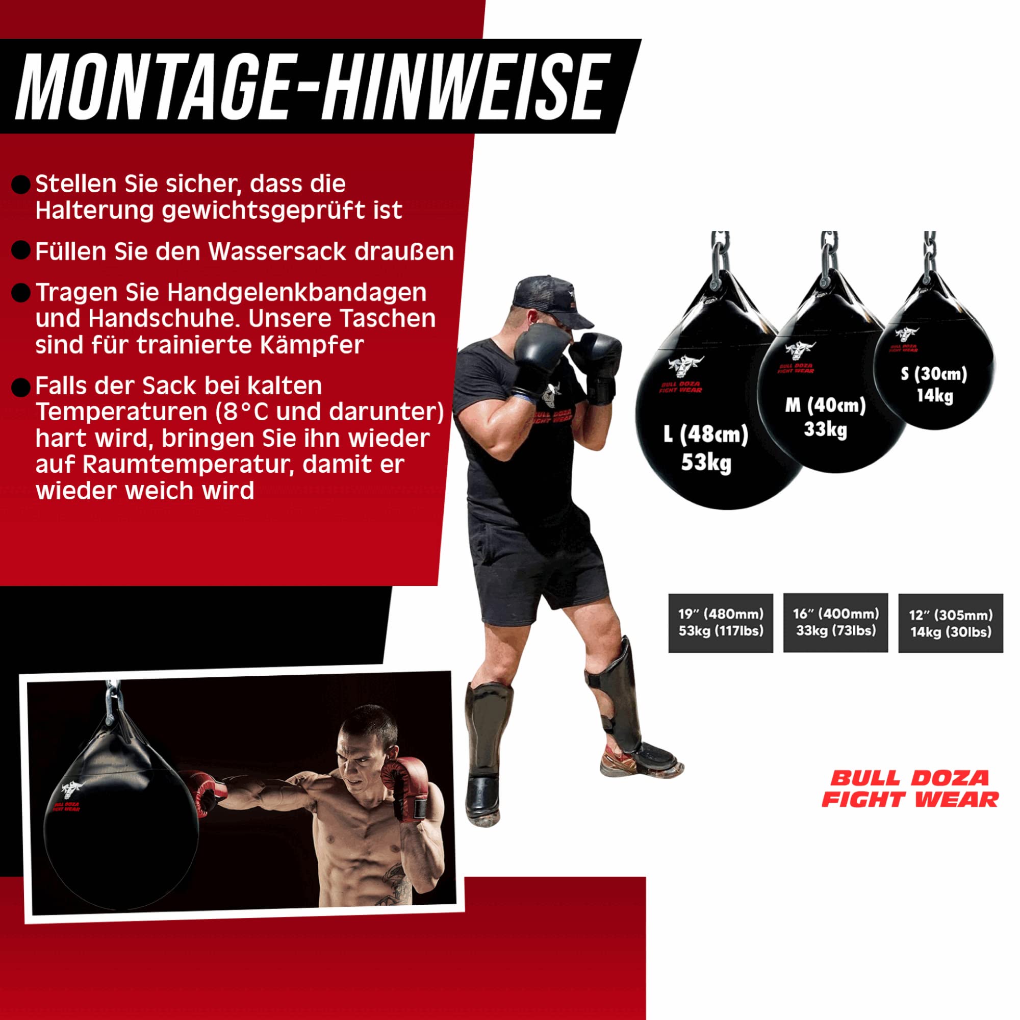Bull Doza Fight Wear Wasserboxsack - Hochbelastbar - Wasserdicht - DREI Größen