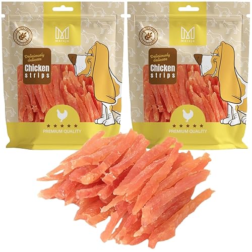 MERSJO Hundeleckerli - 88% Hoher Fleischanteil, Keine Zusatzstoffe, Getreide- und Zuckerfrei, Leckereien für Hunde zur täglichen Ergänzung, Natürliche Kauhilfe, Weiche Hühnerstreifen, 1000g