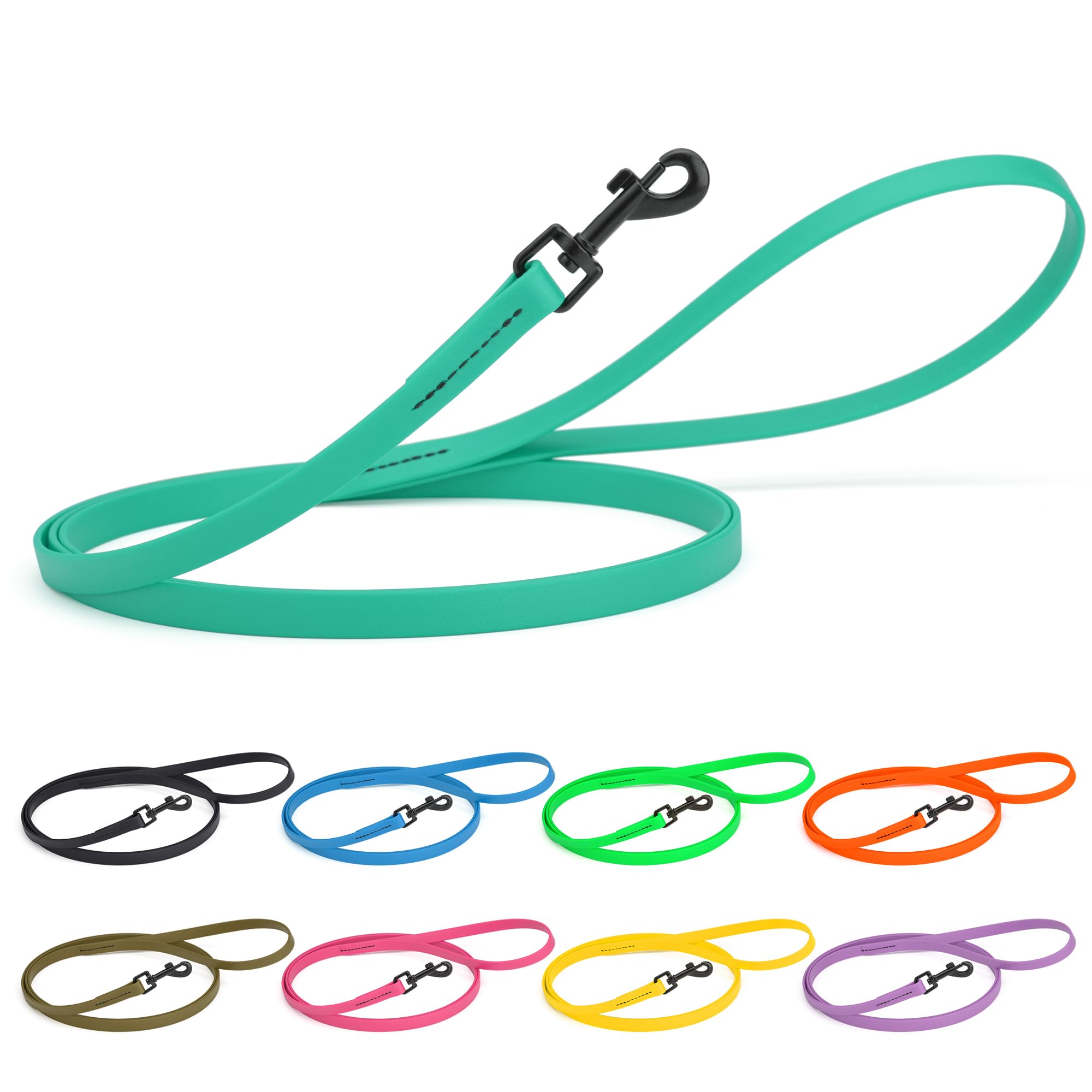 Dogline Biothane Waterproof Dog Leash Strong Coated Nylon Webbing with Black Hardware Odor-Proof Easy to Clean High Performance for Small or Large Dogs Made in USA 4 or 6 ft Lead, Teal