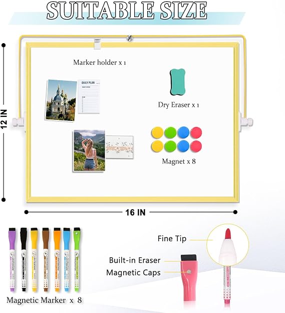 16 x 12 Double-Sided Magnetic White Board Dry Erase Board & 8 Colors Magnetic Dry Erase Markers