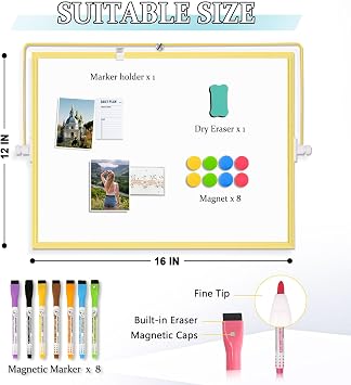 16 x 12 Double-Sided Magnetic White Board Dry Erase Board & 8 Colors Magnetic Dry Erase Markers