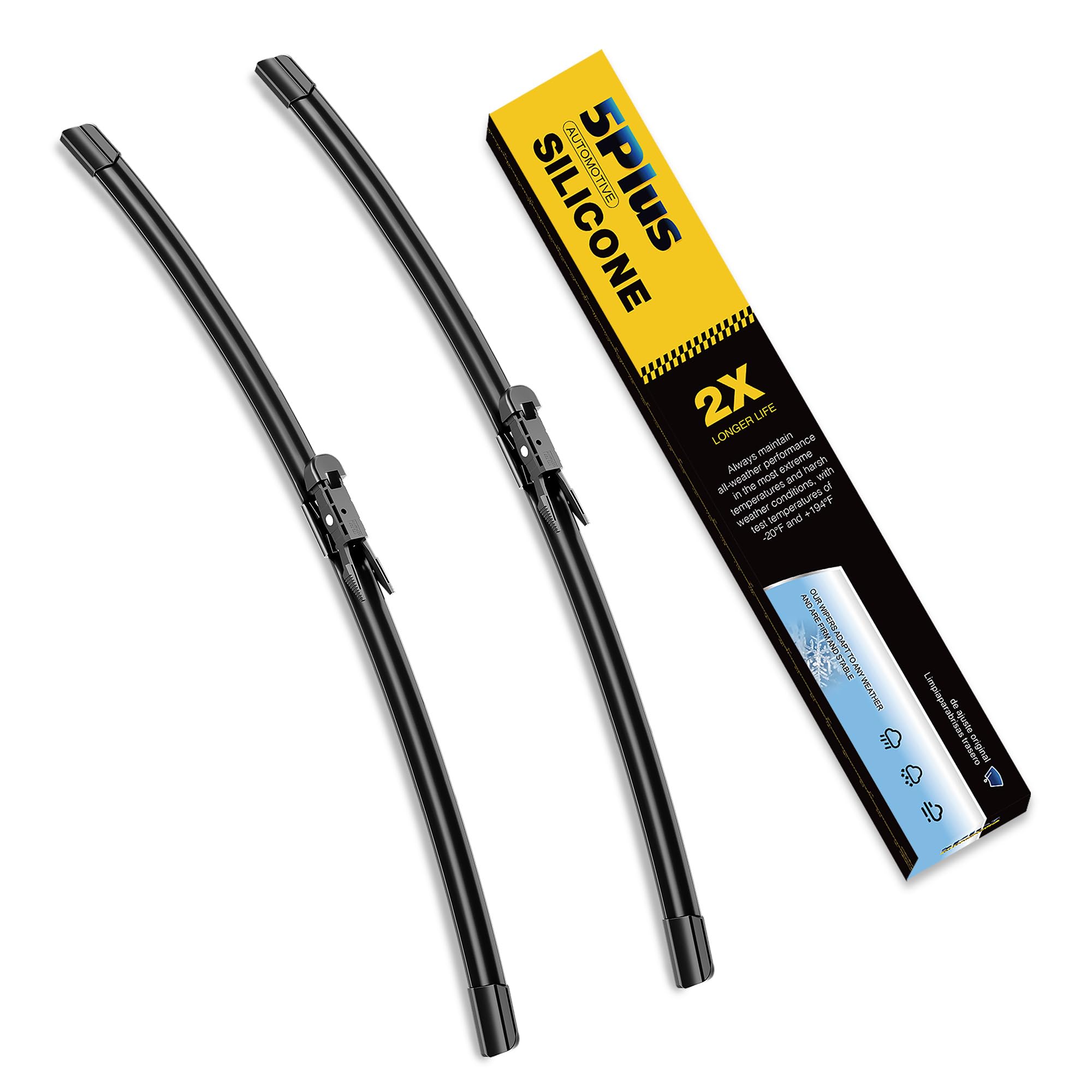 5 PLUS Premium Silicone Wiper Blades Fits 2013-2020 Ford Fusion | 5 PLUS 26"+26" Wiper Blades Fits 2013-2020 Ford Fusion, Waterproof Rain, Streak-Free, Long Lasting Harsh Weather Design