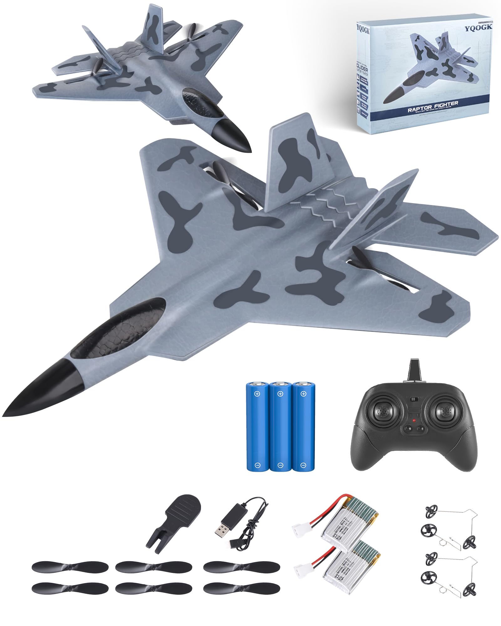 RC Plane Toys for Boys and Adults: F22 Raptor Jet Airplane Model for Hobby Beginners with 2.4GHz Remote Control, RC Glider Fighter Army Toys for Kids Teens 8 10 12, Grey