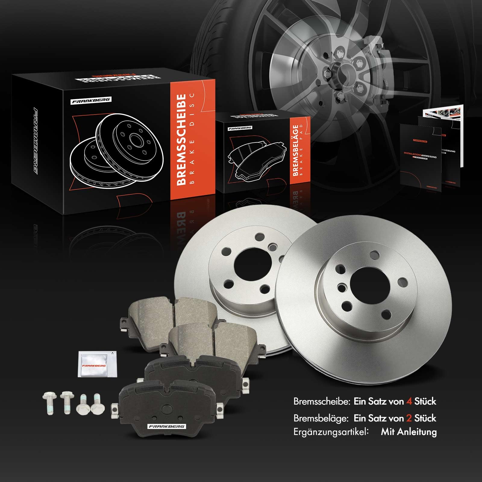 Frankberg 2 x tarcze hamulcowe + 4 x klocki hamulcowe przednie, kompatybilne z Touring G21, G81, 3, G20, G28, G80, 4, Cabriolet G23 G83, zamiennik # 34106884492