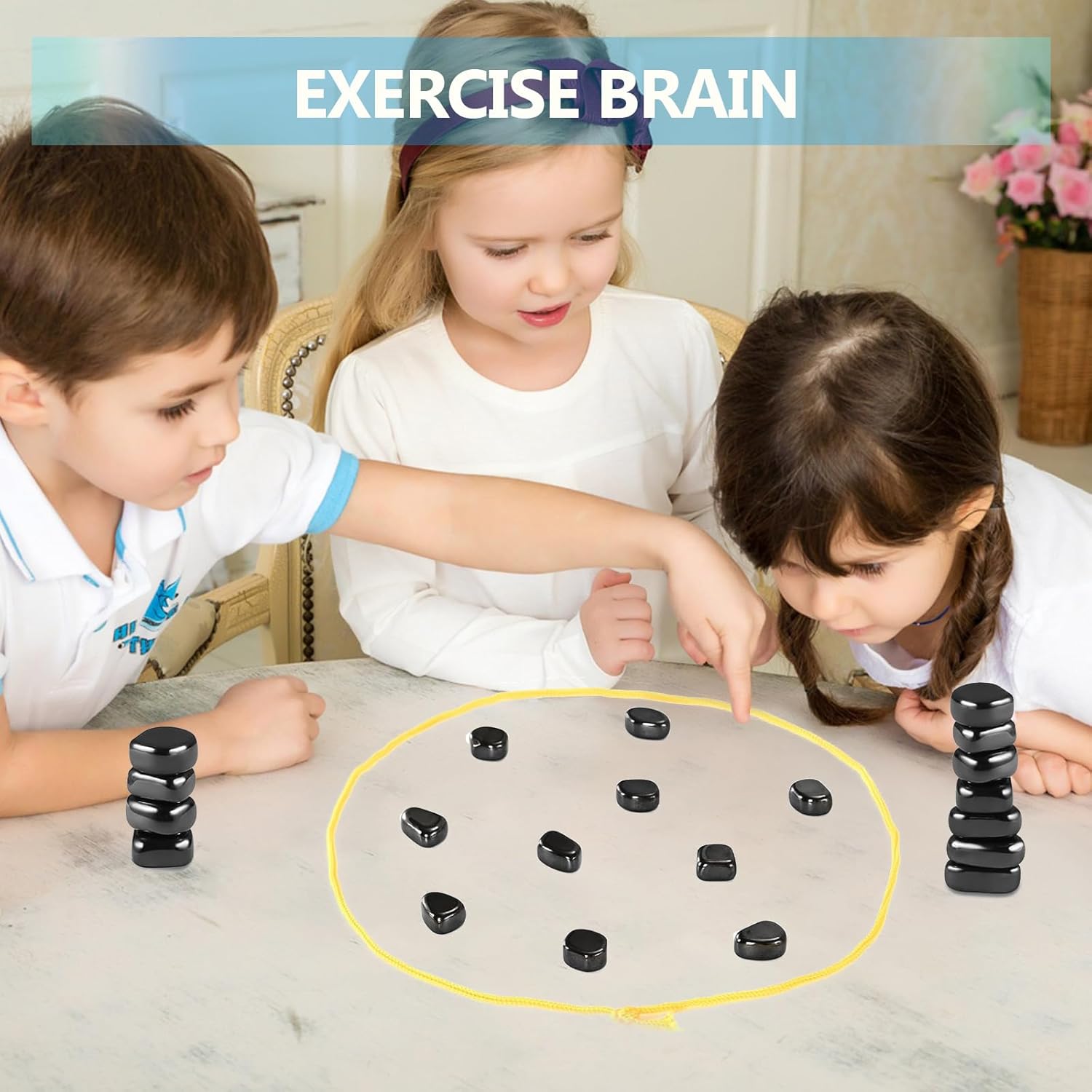 Magnet Game with 32 Stones, Magnetic Chess Game with String, for Family & Party & Travel & Camping, Puzzle Strategy Games