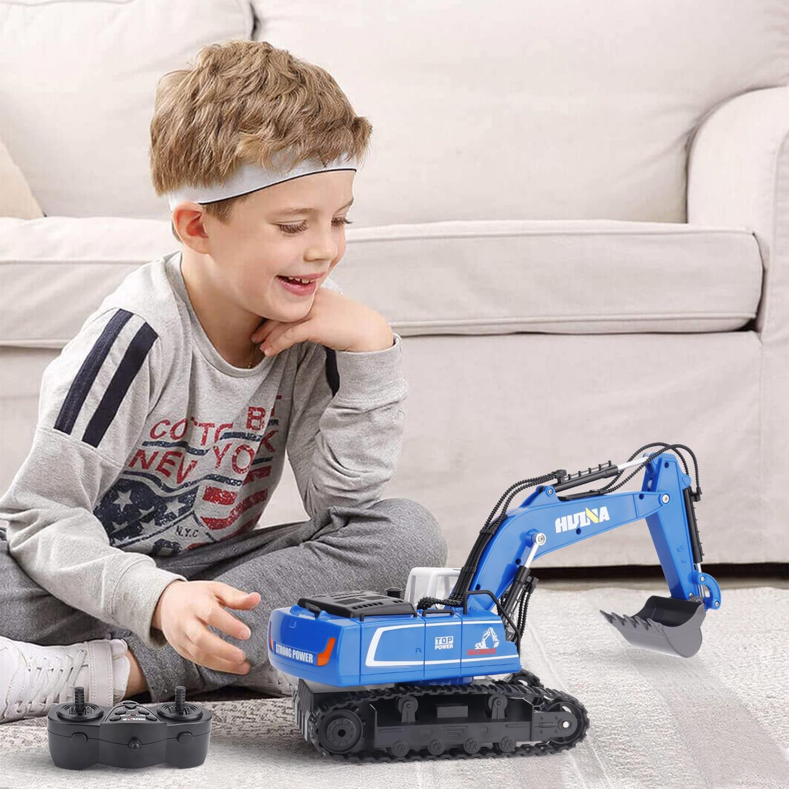 PREBOX Jouets Excavateurs Télécommandés pour Garçons Rc Pelleteuse en Métal pour Les Enfants de 4 à 7, 8, 9 et 10 Ans, Idées de Cadeaux d'anniversaire, Échelle 1/18 2.4 Ghz