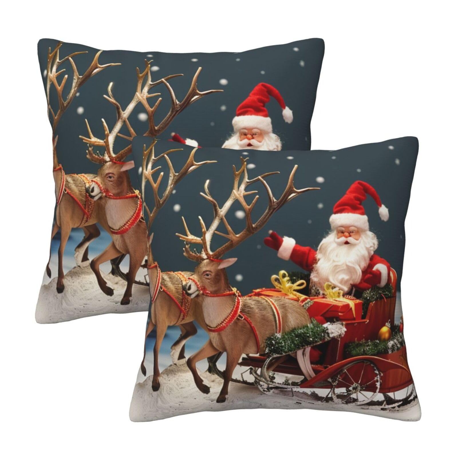 Merry Christmas Art Throw Pillow Cases 2 Pack Square Pillowcases Soft Pillow Protectors for Couch Livingroom Sofa Bed Office Car,30x30 CM
