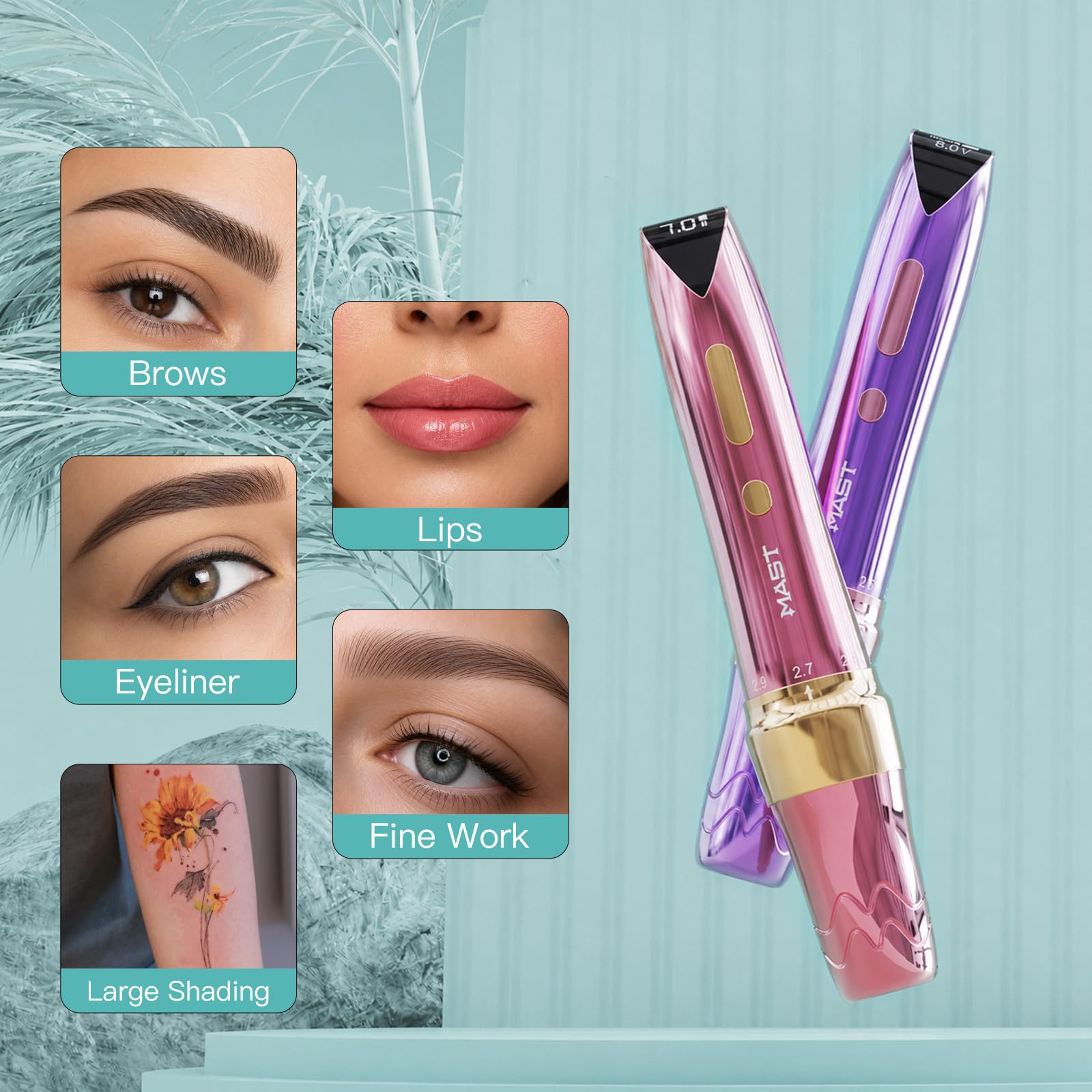 Mast P60 Kabellose Tattoo Maschine Rotary Microblading Wireless Slim Pen Adjust Stroke 2.2-3.2mm Digital Display Akku Tätowiermaschine für Augenbrauen Eyeliner Lippen, Scalp, Small Tattoo