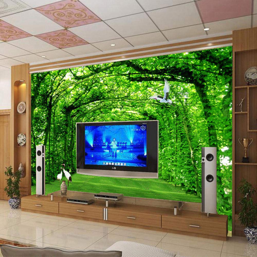 Amazon | カスタム壁画壁紙緑の木道テレビソファの背景写真の背景の壁