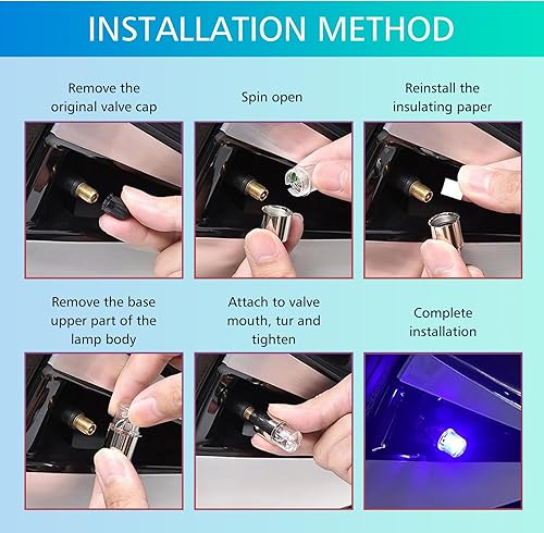 Miniatura 6 de Tesnaao 6 PCS Car Tire Valve Light, Hot Wheels Energy-saving Breathing Flash Light Vibration Induction Strobe Hub Light, Decorative Modification