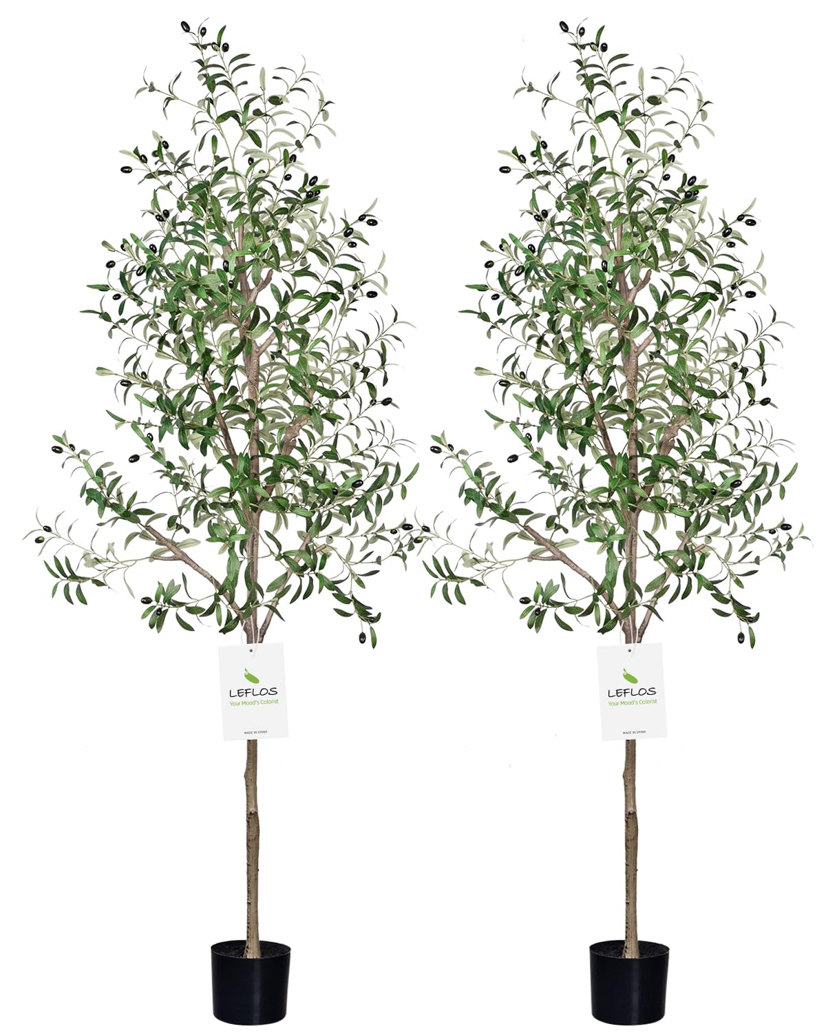 Leflos Artificial Olive Tree Indoor 7ft, Large Fake Olive Tree in Stable Pot for Home Indoor Decor, Tropical Faux Potted Silk Plant with Realistic Trunk, Branch and Plump Olives, 2Pack