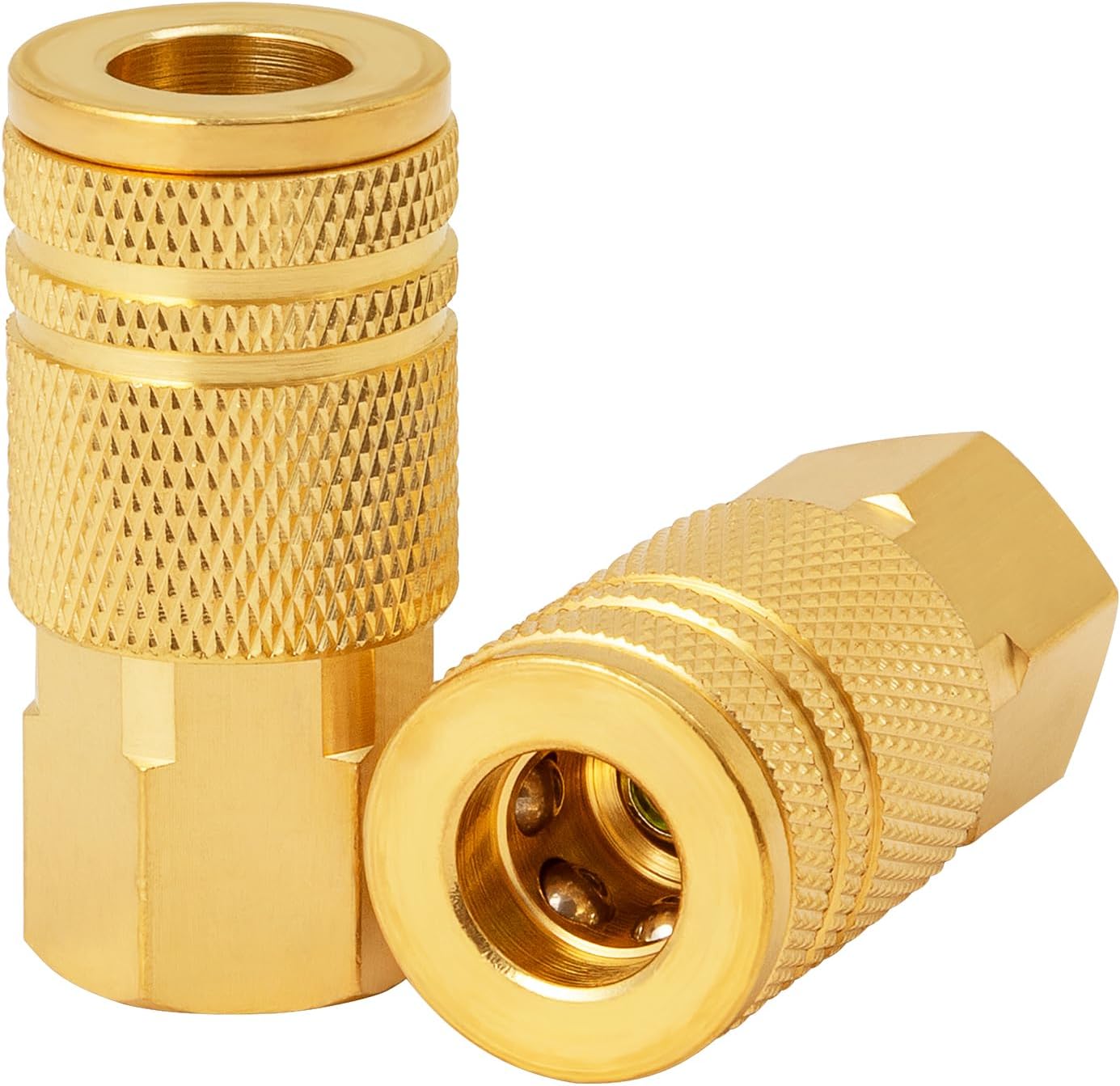 SUNGATOR 2 Pack 3/8'' Female NPT Industrial Air Hose Fitting, Brass 3/8'' FNPT to 1/4'' Flow Hole Air Couplers, M-Style Pneumatic Air Fittings, 3/8 Inch Quick Connect Air Couplers