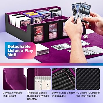UAONO Trading Card Storage Box for Commander Display, 2400+ MTG Deck Box with 4 Top Loader, TCG Card Case fits Magic PTCG Sports Cards(Black&Purple)