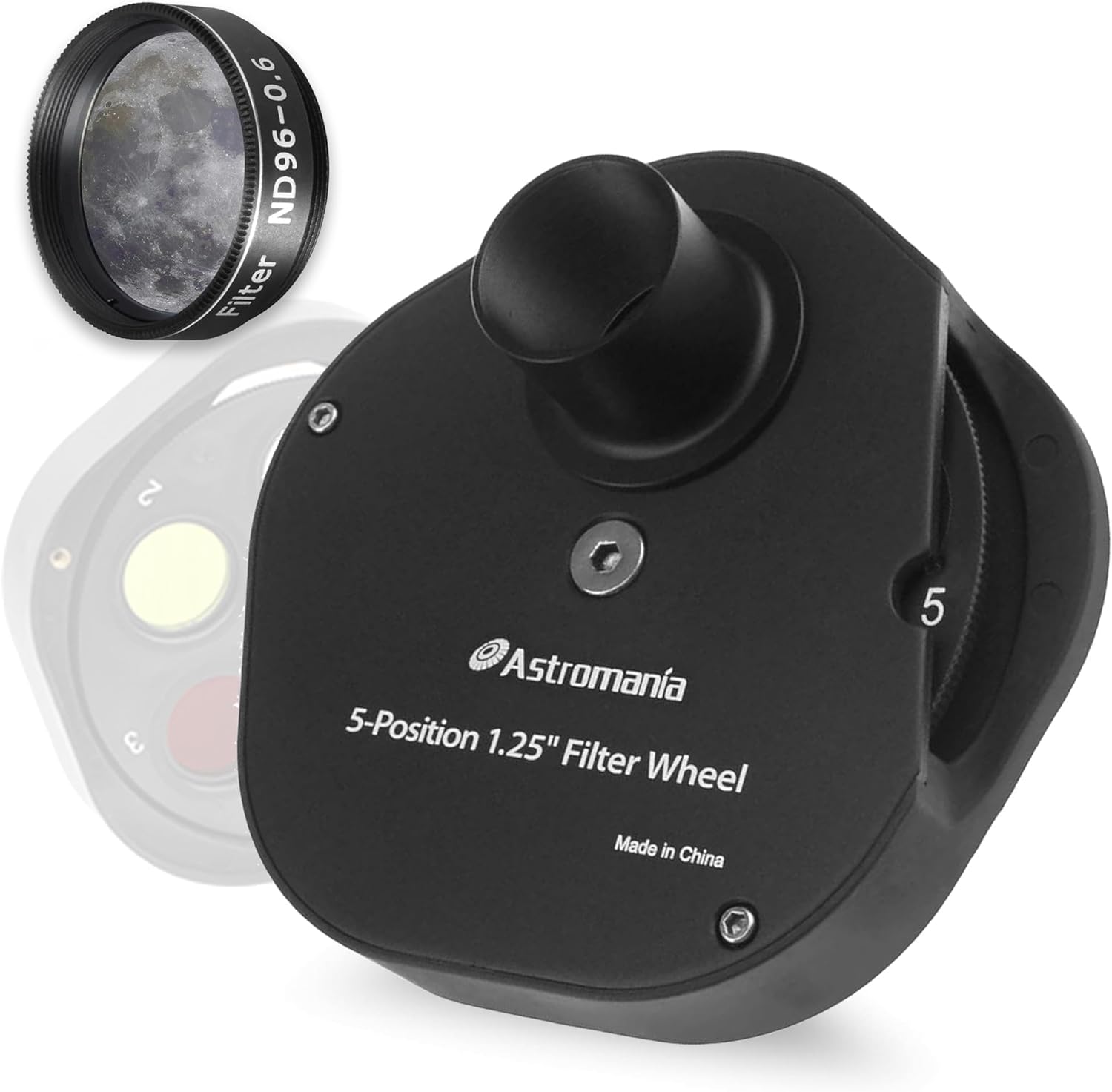 Astromania 1.25" Moon Telescope Eyepiece Color Filter ND96-0.6 - Bundle with - 1.25" Multiple 5-Position Filter Wheel
