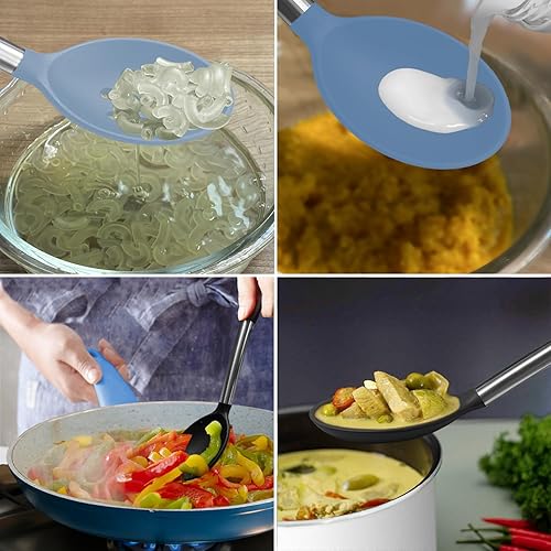 Miniatura 6 de Paquete de 2 cucharas grandes de silicona para cocinar, cucharas sólidas antiadherentes, utensilios de cocina resistentes al calor para mezclar,