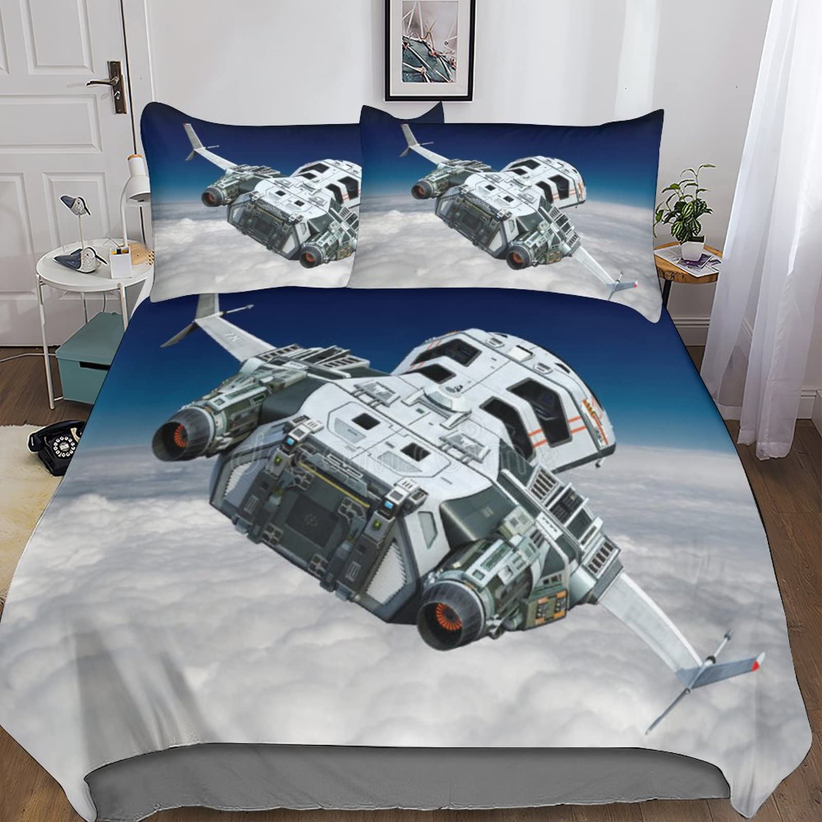 Housse de couette space ship pour lit double, parure de lit galaxie imprimée pour chambre enfant