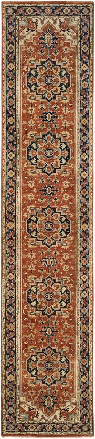Red Antiqued Fine Re-Creation Pure Wool Hand Knotted Runner Oriental Rug (2'6"x12'2")