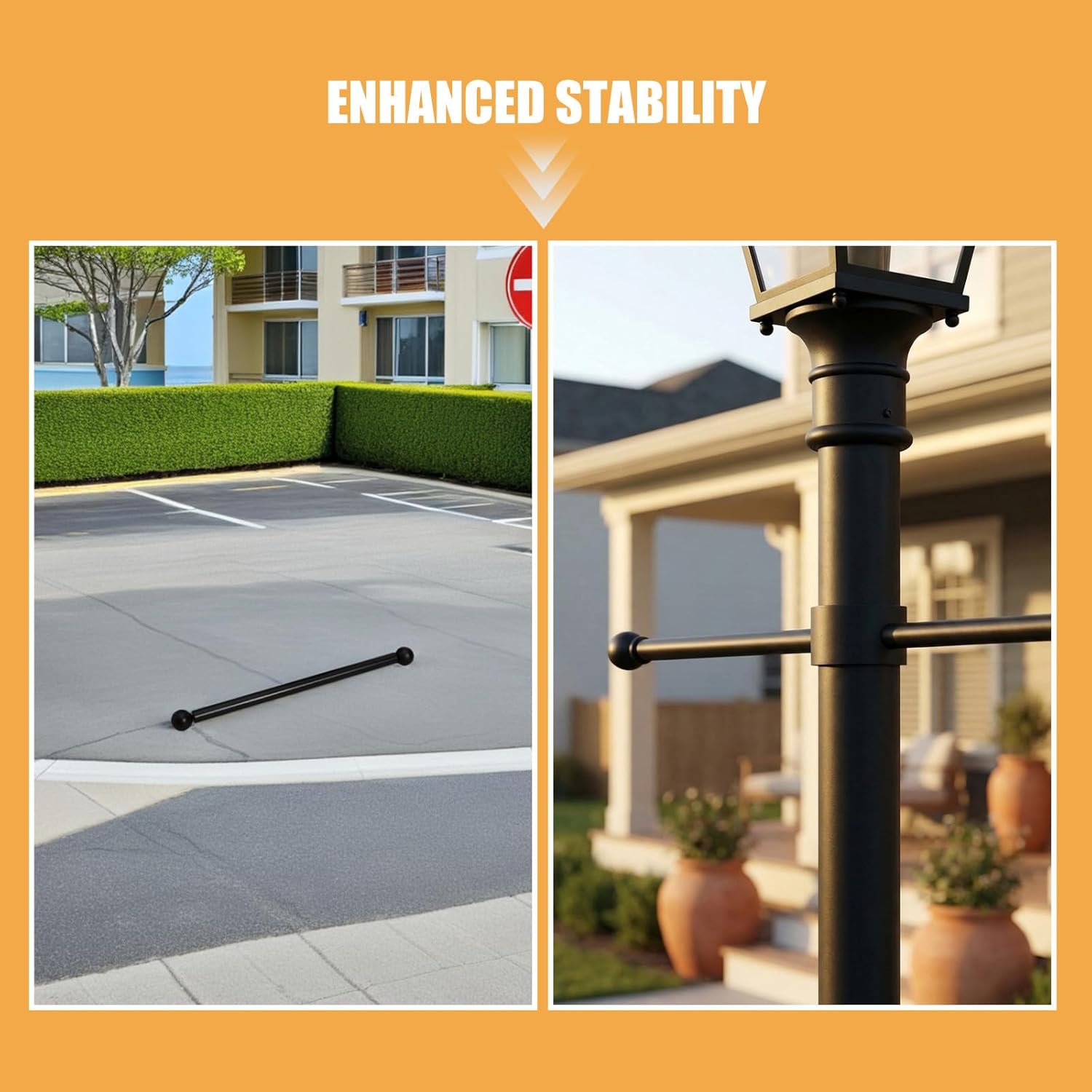 KICHOUSE 4pcs Lamp Post Cross Arm with 3mm Removable Knobs - 16 Inch Outdoor Lamp Post Mounting Bar - Steel Ladder Rest Flag Bracket Rod for Garden Party Lighting