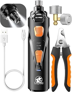 LOPSIC Powerful Dog Nail Grinder with 2 LED Lights Best for Large Medium Puppy Dogs Nail Trimming