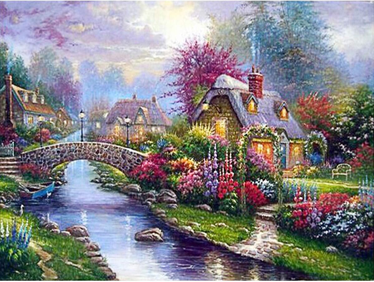 MRIMAYA Diamond Painting Kits for Adults Kids 5D DIY Full Drill Crystal Rhinestone Embroidery Cross Stitch Small Town Arts Craft Canvas (30 * 40 CM)