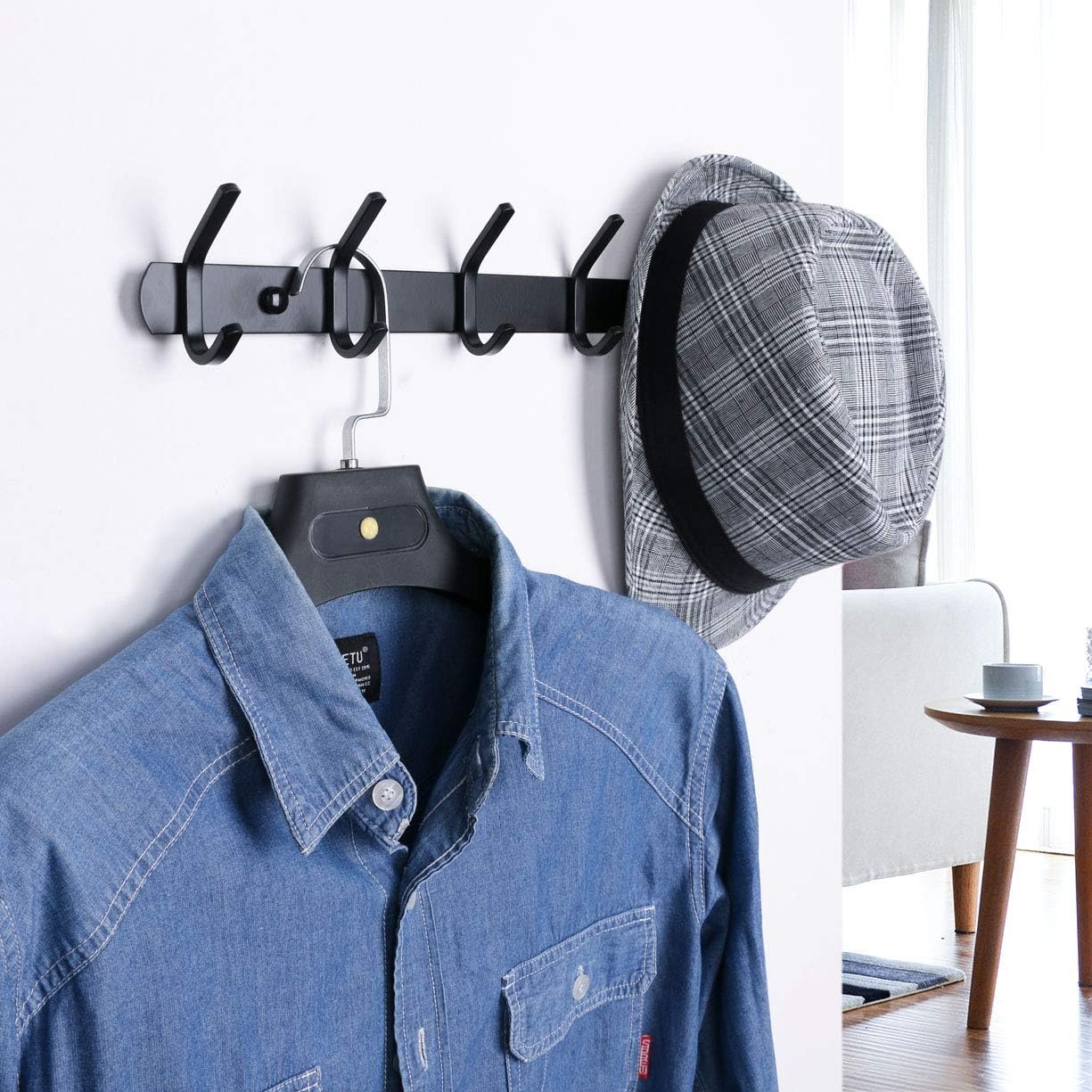 VXAR Coat Racks Wall Mounted 6 Hooks Hanger Heavy Duty Stainless Steel for Hanging Towel Clothes Robes Bag Purse Entryway Bathroom Bedroom Black 1P