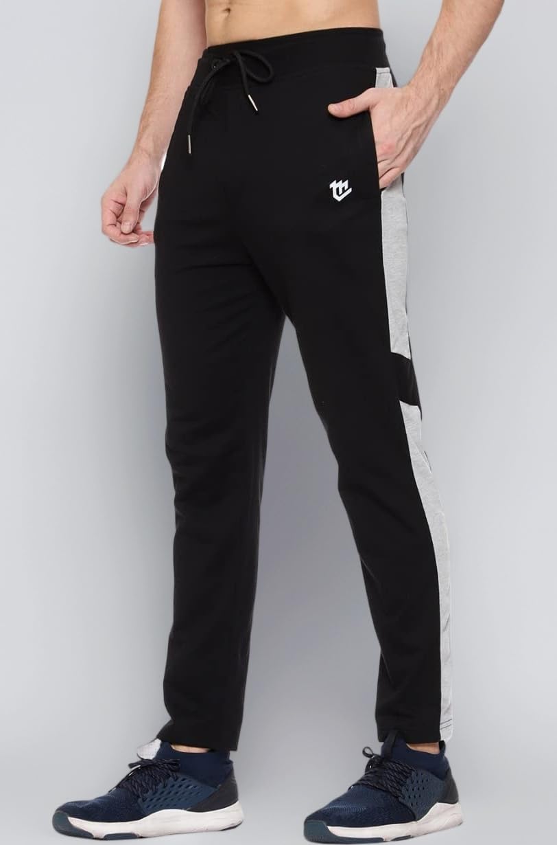 Track Pants for Men: Regular Fit Cotton Blend Lower with 2 Side Zipper Pockets, Back Pocket - Your Go-to for Running, Gym, and Comfortable Style.