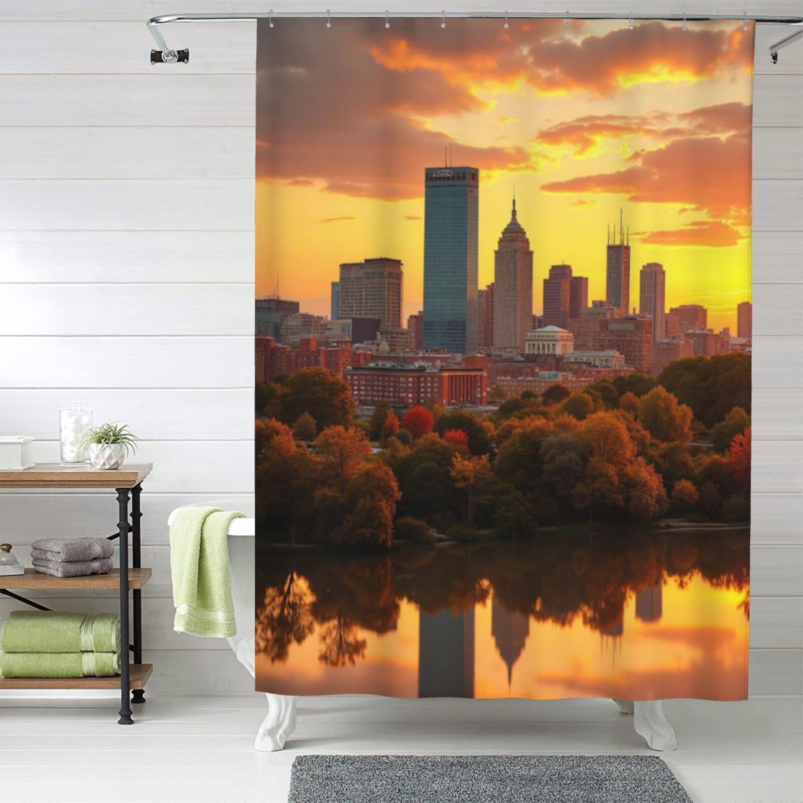Rideau de douche moderne en tissu 60x72 pouces paysage urbain pour salle de bain style ferme