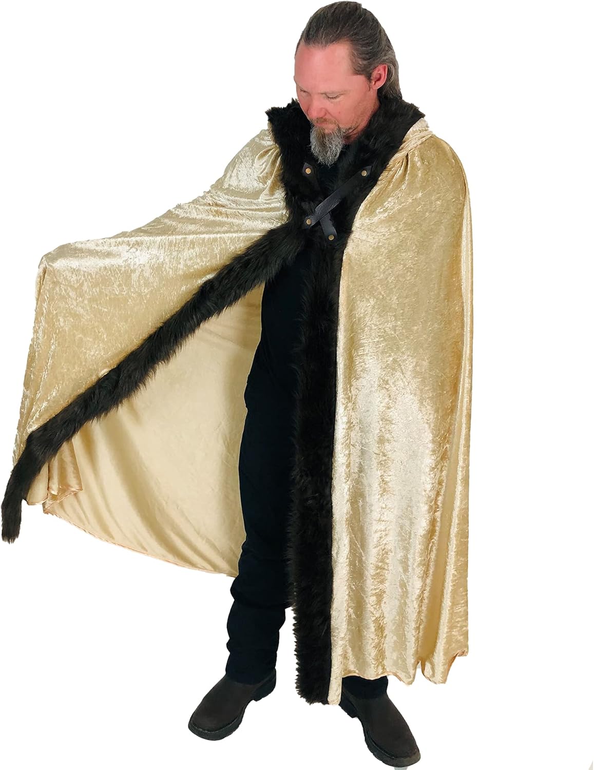 Everfan Adult Medieval Hooded Cloak with Faux Fur Trim and Leather Straps