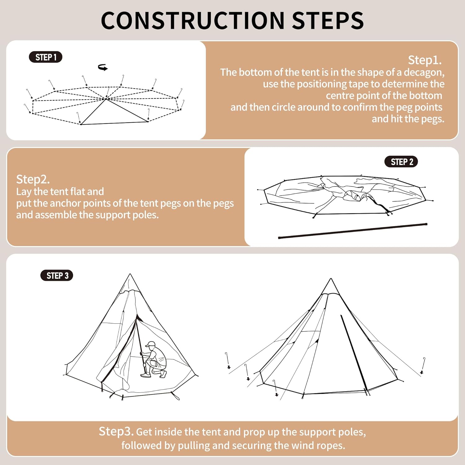 Tienda de campaña Naturehike Profound 9.6 Pyramid Teepee de algodón con estufa a prueba de viento, tienda de techo para 5-8 personas, fácil montaje para acampar en familia al aire libre