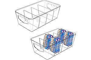 SPACEKEEPER Clear Pantry Organization and Storage Bins with Removable Dividers