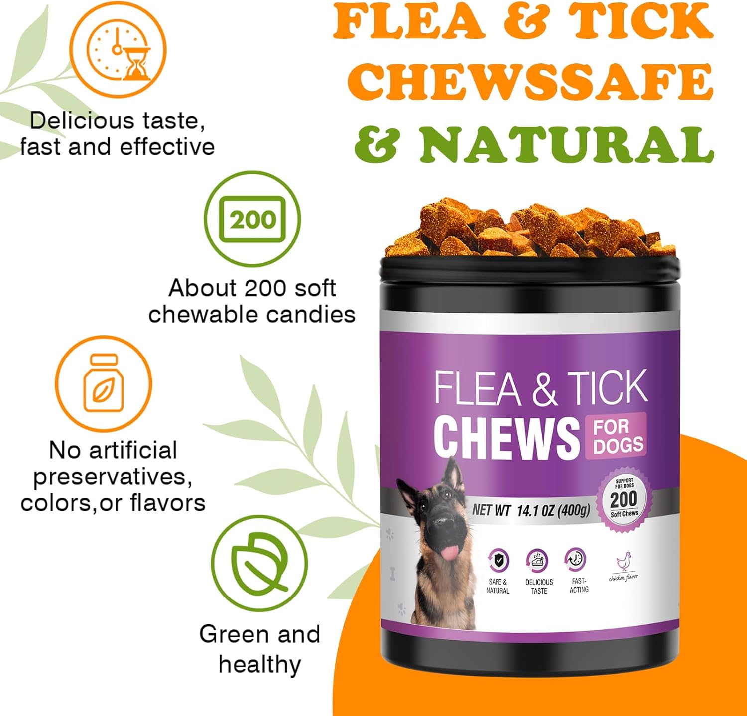 Dog Flea Tick Soft Chews 200 Chewable Bites Oral Supplement for Daily Comfort Supports Skin Wellness Suitable for Small Medium Large Dogs All Life Stages Chicken Flavor Easy to Chew and Use Daily