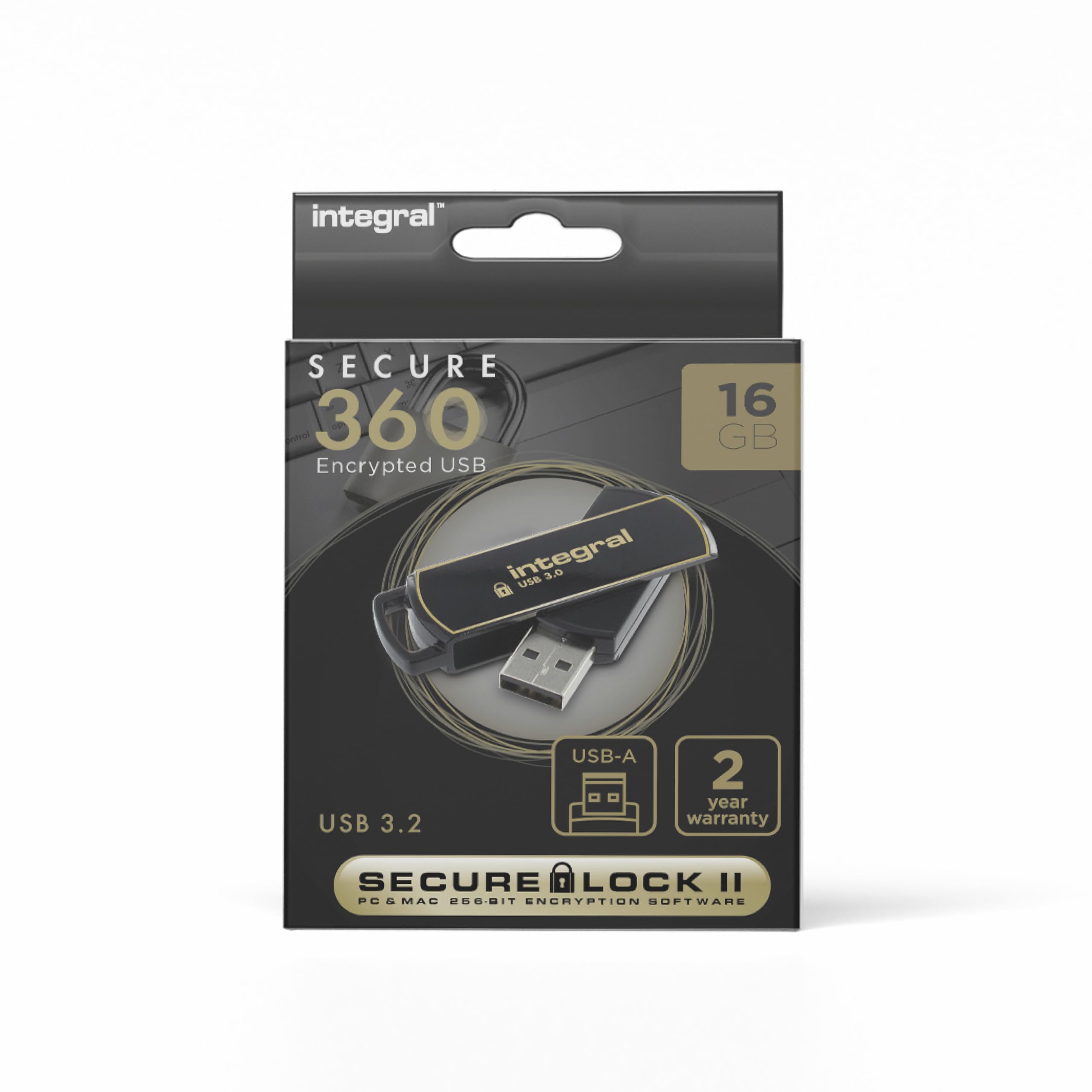 Integral Infd16Gb360Sec3.0 360 Secure 16 Gb Usb 3.0 Flash Drive With 256 Bit Encryption SoftwareBlack from B&Q