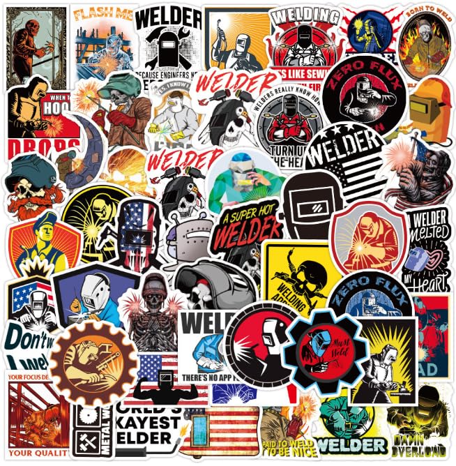 50 Welding Stickers Pack Welder Vinyl Waterproof Decals for Hard Hats Toolboxes Water Bottles Laptops Helmets Notebooks