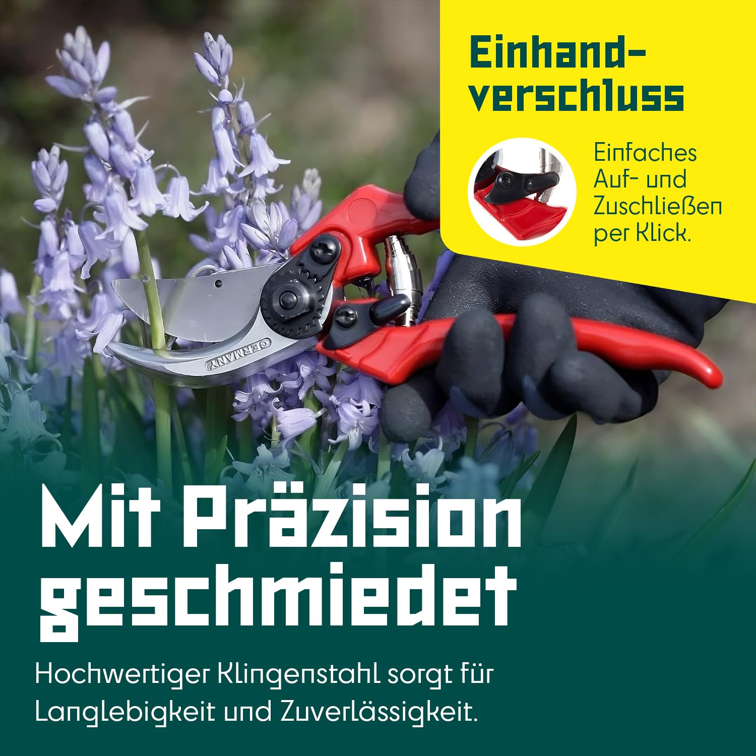 BERGER Handschere Bypass Klassik 1200 | Klassische Gartenschere mit geradem Schneidkopf | Robuste Profi Blumenschere aus Metall geschmiedet mit Einhandverschluss | KWF-zertifiziert | Made in Germany