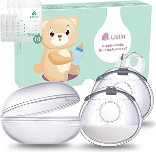 Lictin Breast Shells - 2PCS Silicone Breast Milk Collector Nursing Cups Nipple Shells Protect Sore Nipples, Milk Saver with 10pcs Breast Milk Storage Bag