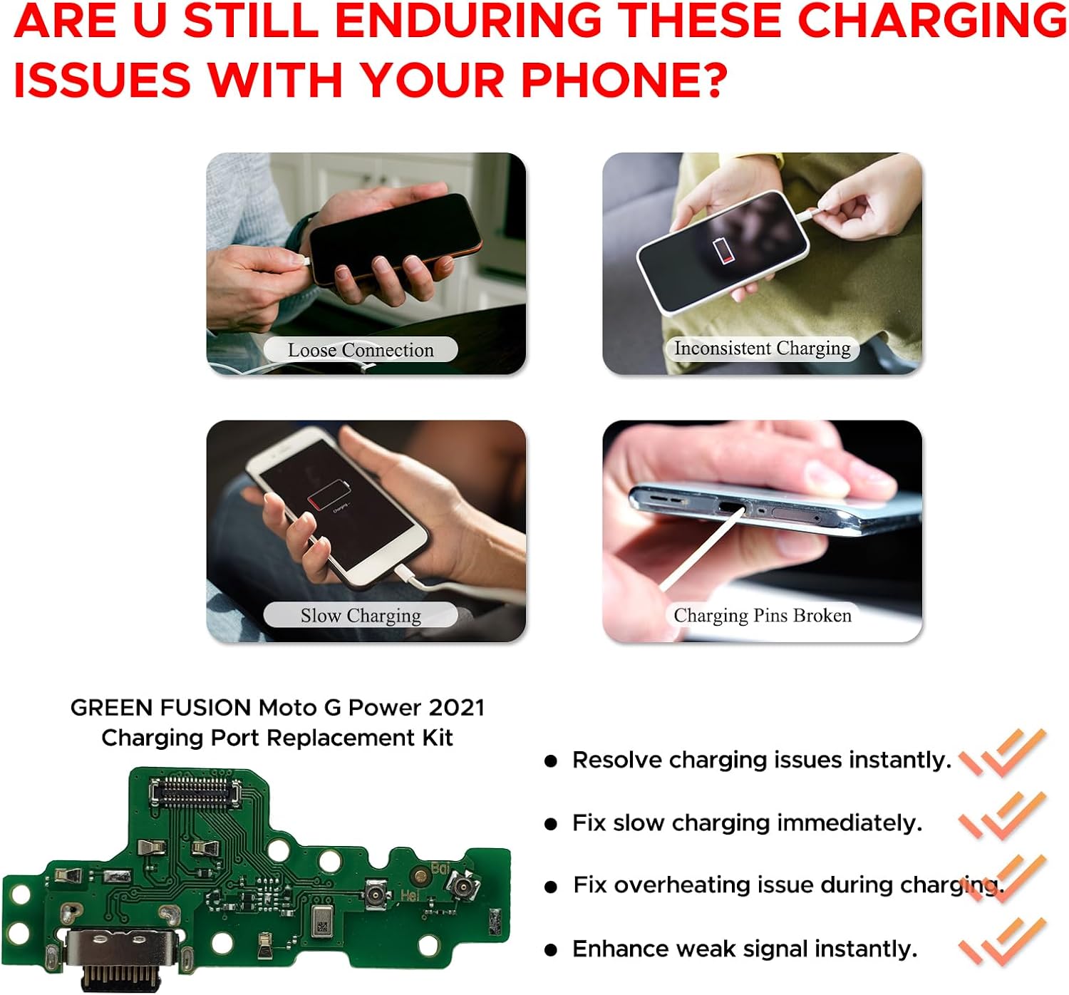 Charging Port Replacement Kit Compatible with Moto G Power 2021, XT2117 Dock Board USB-C Connector, with Instruction Manual, Toolkit